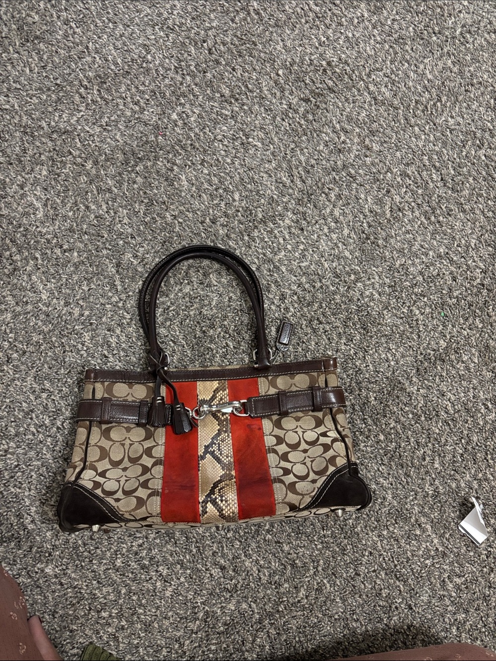 Coach Hampton bag tote NEEDS CLEANING Vintage Y2K snakeskin detail boho monogram
